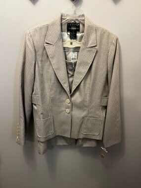 Women's NWT Tailor B Moss Lined Business Suit Jacket & Skirt Size 14 Beige Plaid